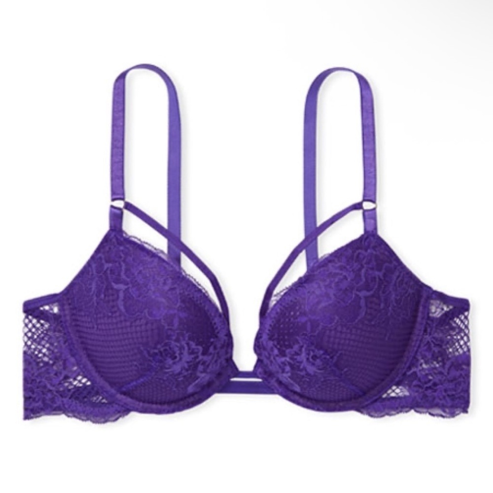 Victoriaโs Secret Purple Lace Bombshell Push-Up Bra 34A